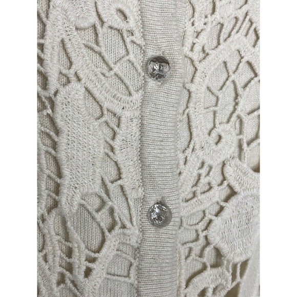 J JIll Delight In The Details Crochet Lace Button Up Cardigan Ivory Size Large - Picture 4 of 6